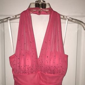 Light pink, floor length, prom dress